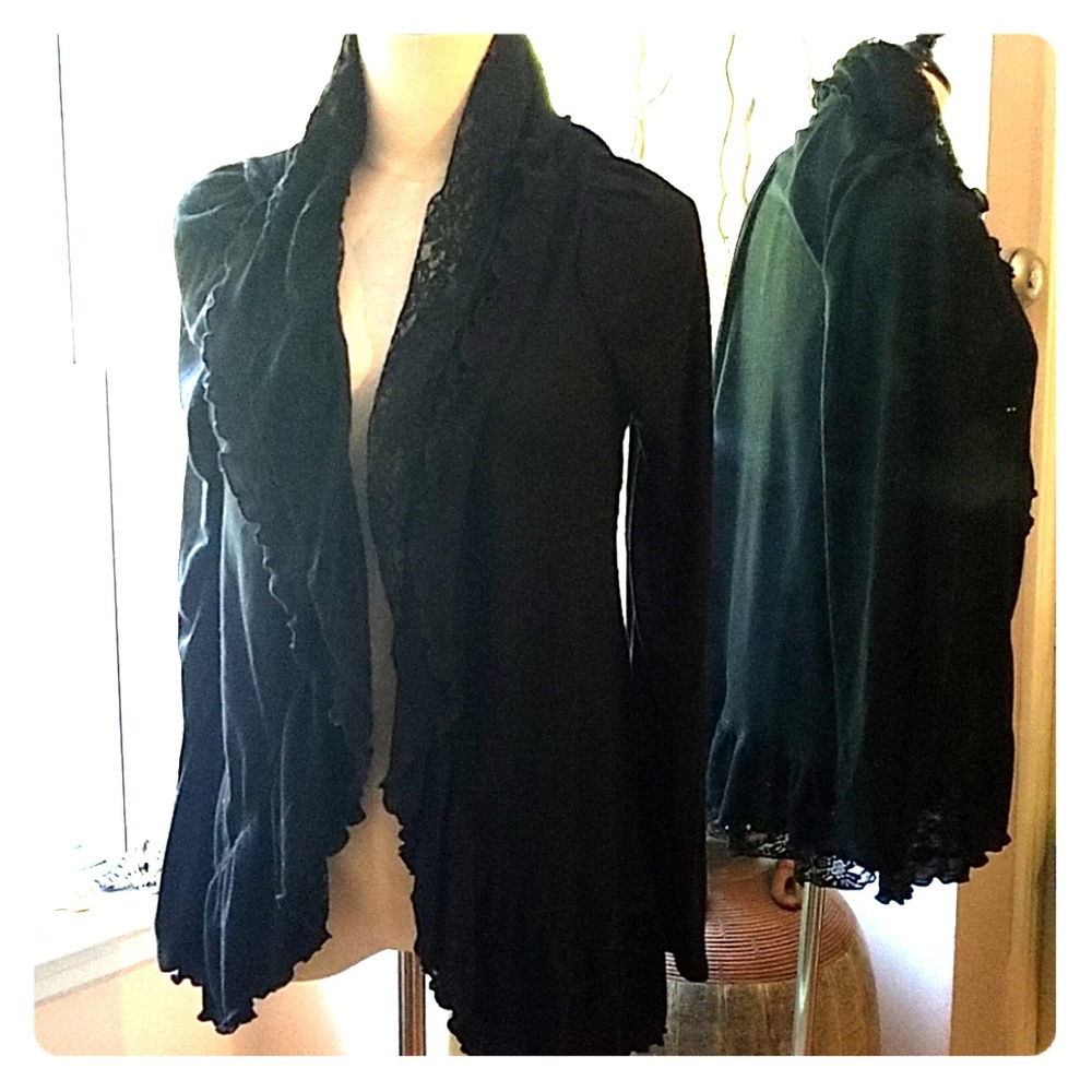 Lace ruffled edge top with soft cotton shell